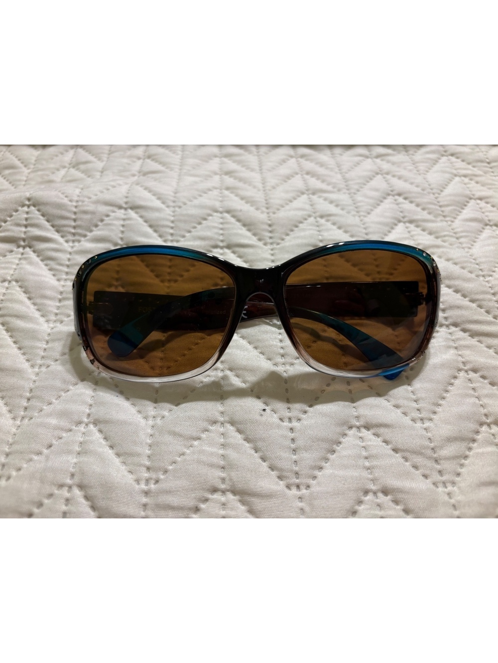 Foster Grant Sunglasses with Brown Lenses and Blue Accents